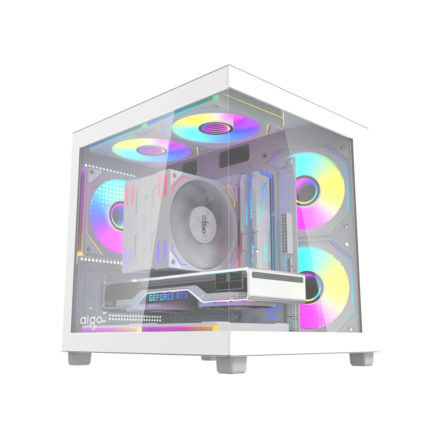 Aigo Apollo A275 Panoramic Glass M-ATX PC Case (Black, White) - Image 2