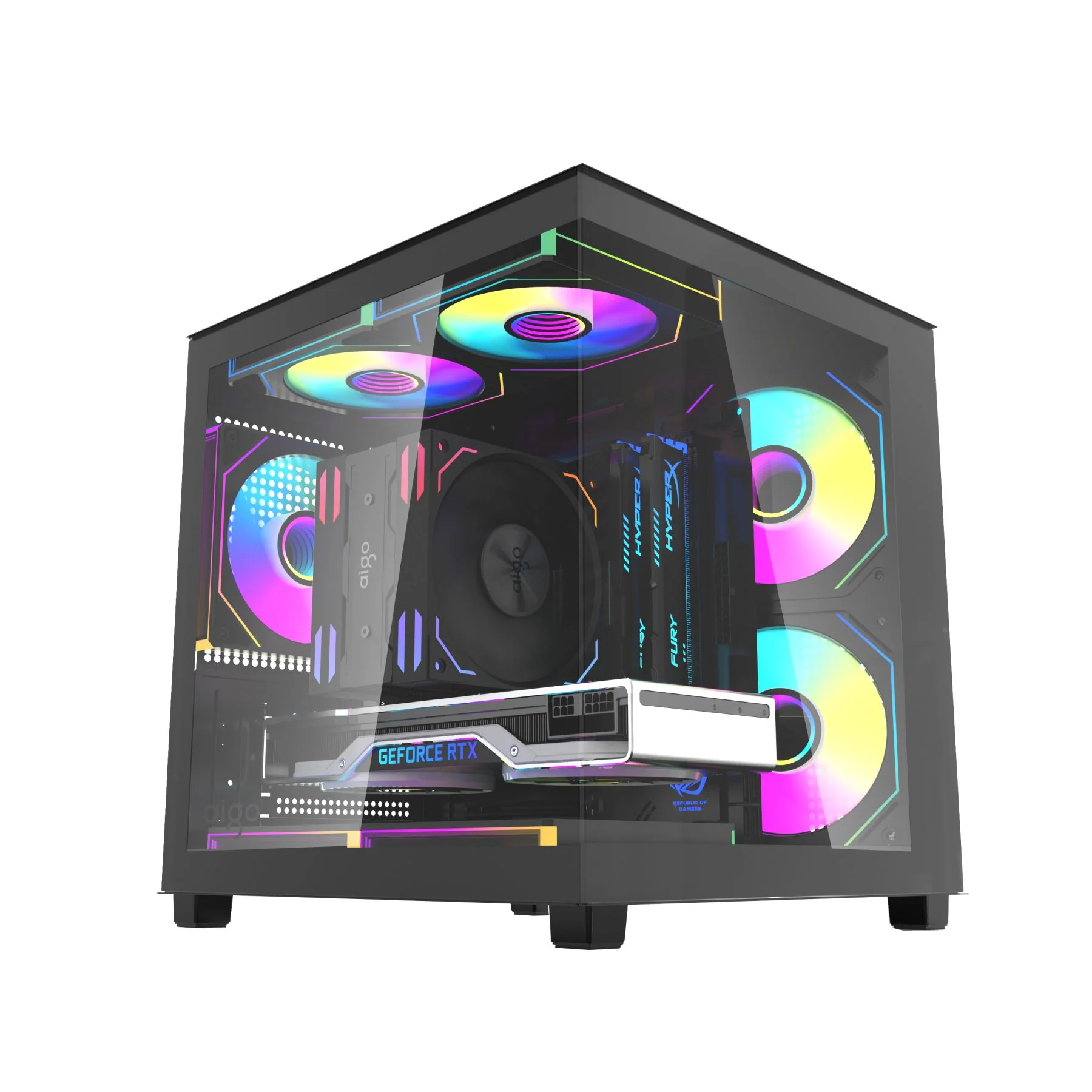 Aigo Apollo A275 Panoramic Glass M-ATX PC Case (Black, White) - Image 6