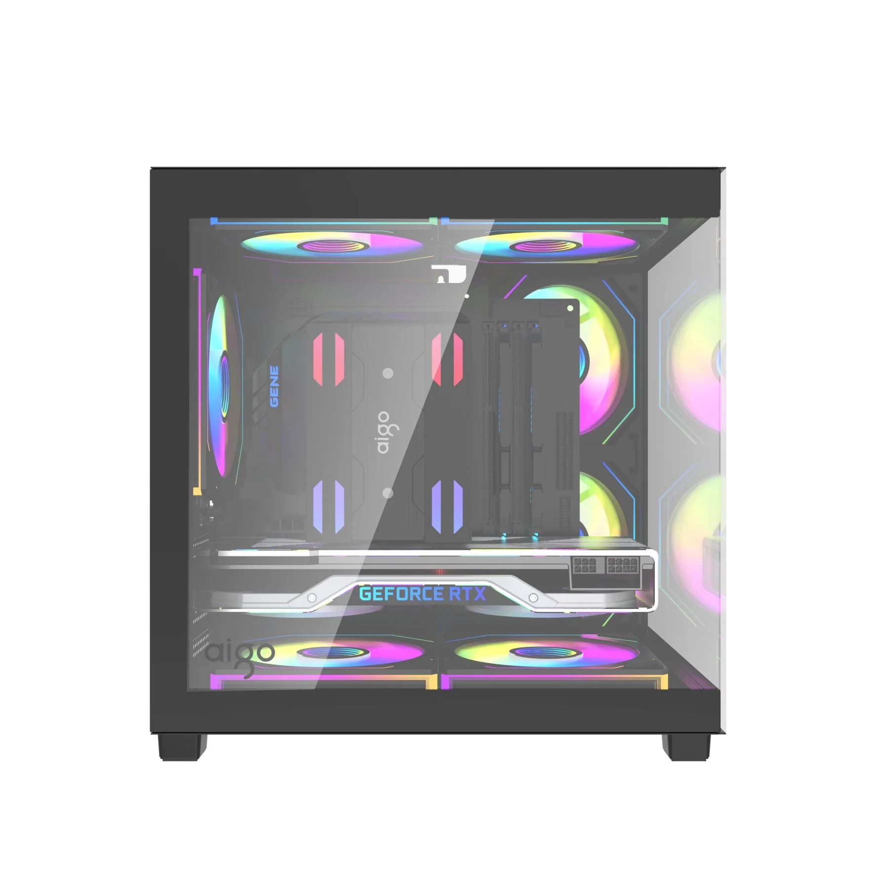 Aigo Apollo A275 Panoramic Glass M-ATX PC Case (Black, White) - Image 9