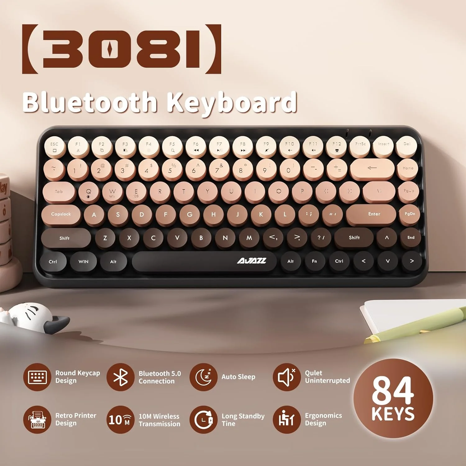 Ajazz 308I 84-Keys Bluetooth Wireless Membrane Keyboard (Bean Paste) - Image 13