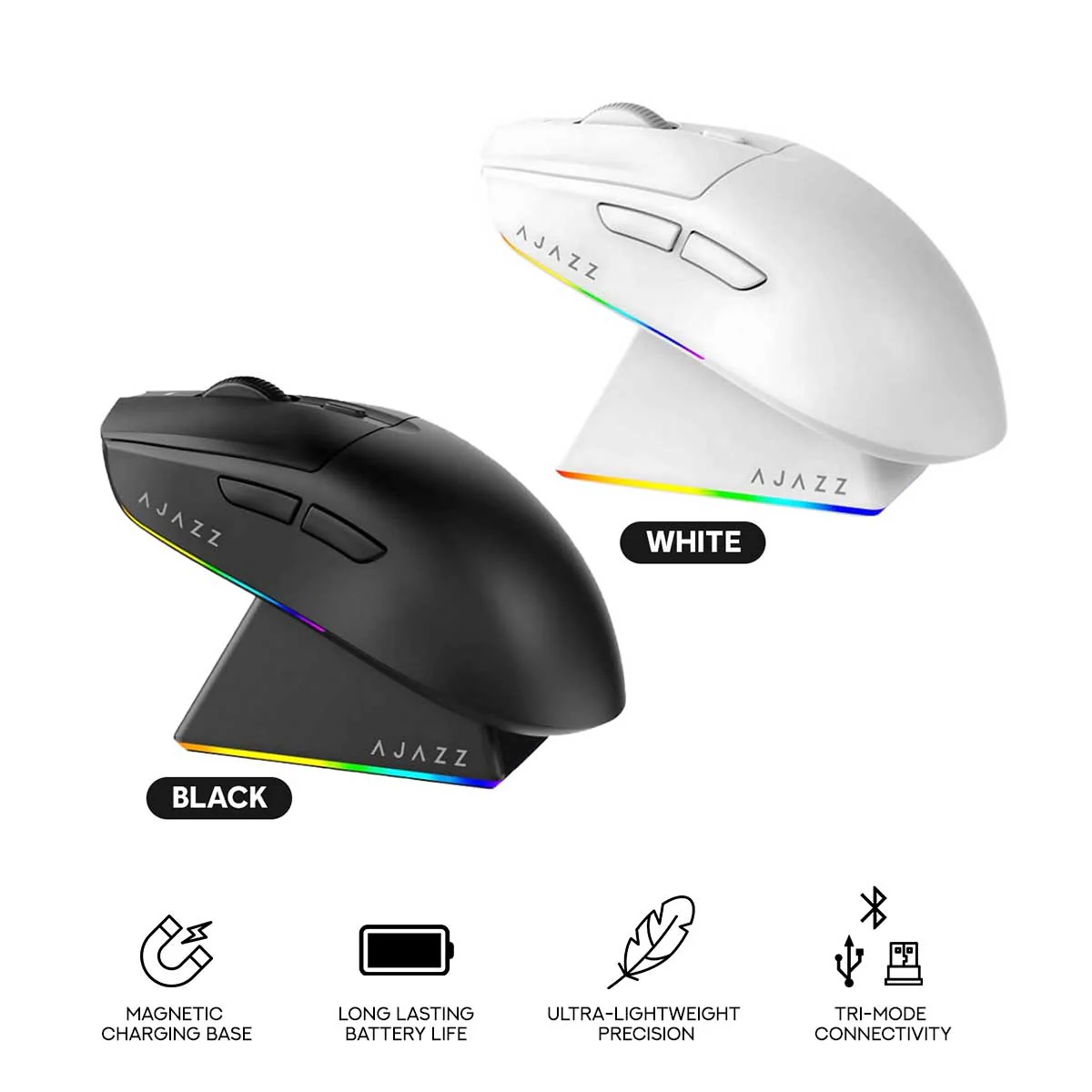 Ajazz AJ139 V2 MC Tri-Mode Gaming Mouse (Black, White)