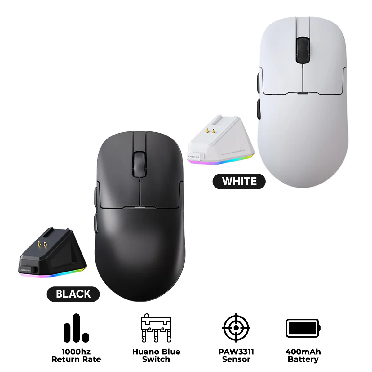Ajazz AJ159P MC Tri-Mode Gaming Mouse (Black, White)