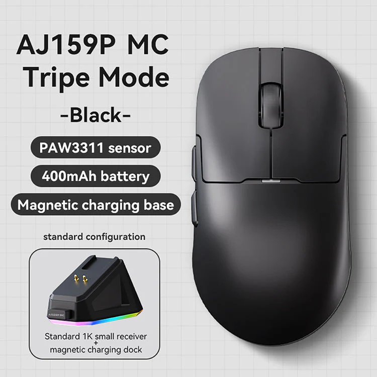 Ajazz AJ159P MC Tri-Mode Gaming Mouse (Black, White) - Image 8