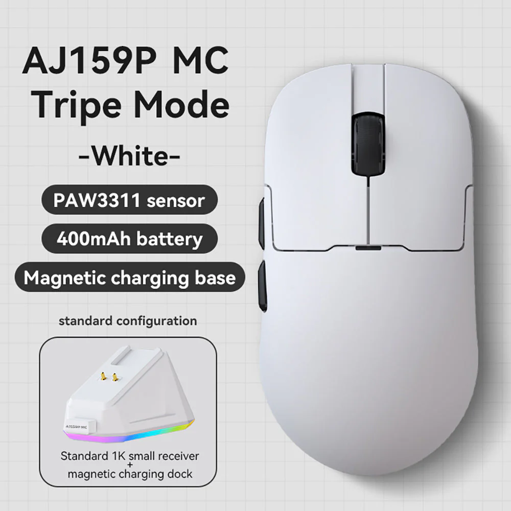 Ajazz AJ159P MC Tri-Mode Gaming Mouse (Black, White) - Image 9