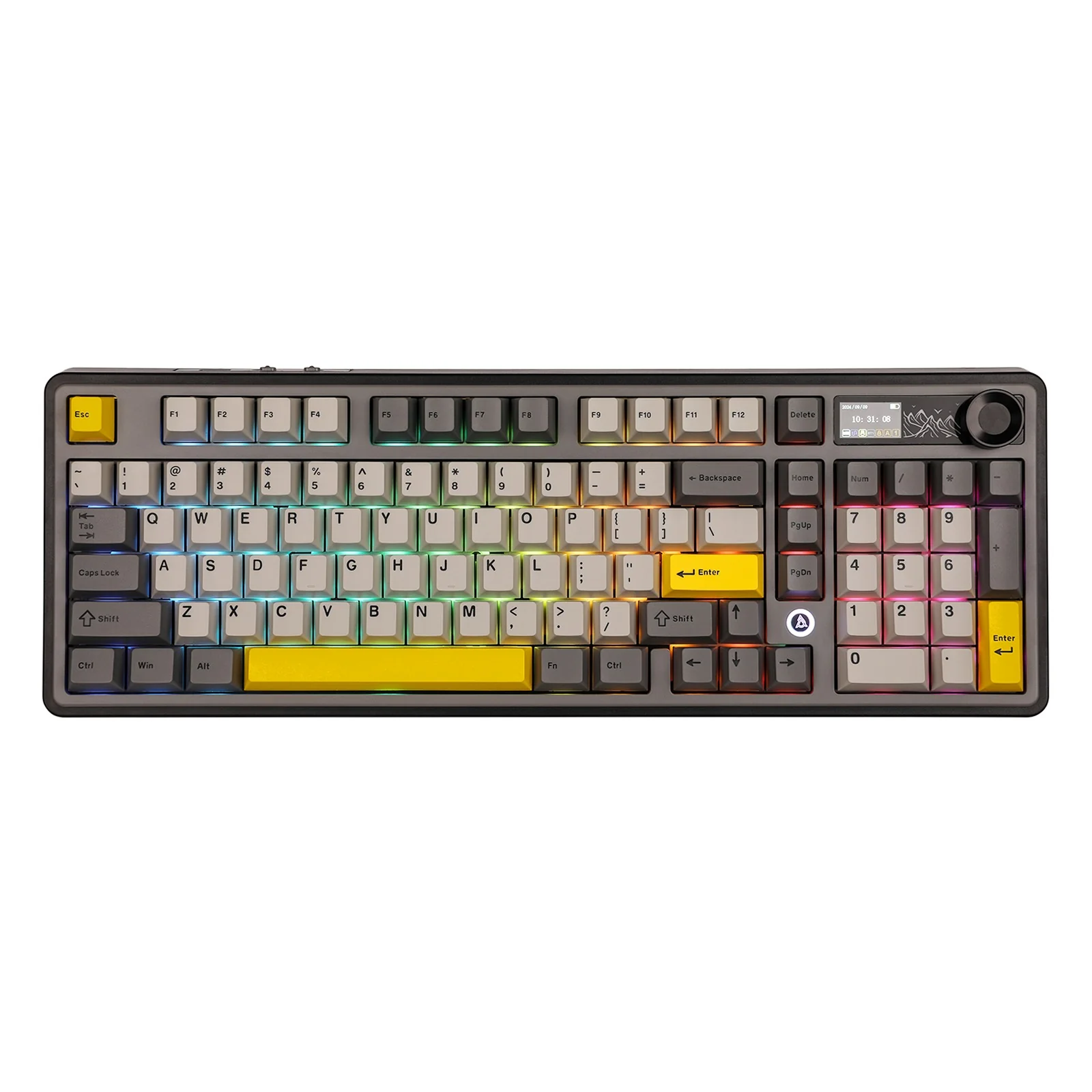 Ajazz AK980 RGB Tri-Mode 98% 97-Keys Gasket-Mounted Hot-Swappable Mechanical Keyboard with 1.14" TFT Display Screen & Knob (Black/Grey/Yellow) (Maillard Switch, Gift Switch V2) - Image 15