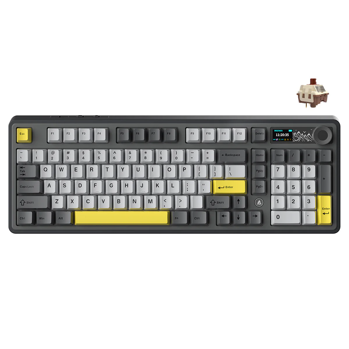 Ajazz AK980 RGB Tri-Mode 98% 97-Keys Gasket-Mounted Hot-Swappable Mechanical Keyboard with 1.14" TFT Display Screen & Knob (Black/Grey/Yellow) (Maillard Switch, Gift Switch V2) - Image 2