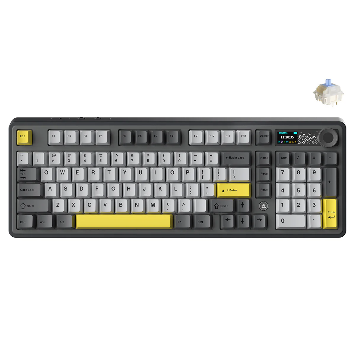Ajazz AK980 RGB Tri-Mode 98% 97-Keys Gasket-Mounted Hot-Swappable Mechanical Keyboard with 1.14" TFT Display Screen & Knob (Black/Grey/Yellow) (Maillard Switch, Gift Switch V2) - Image 3