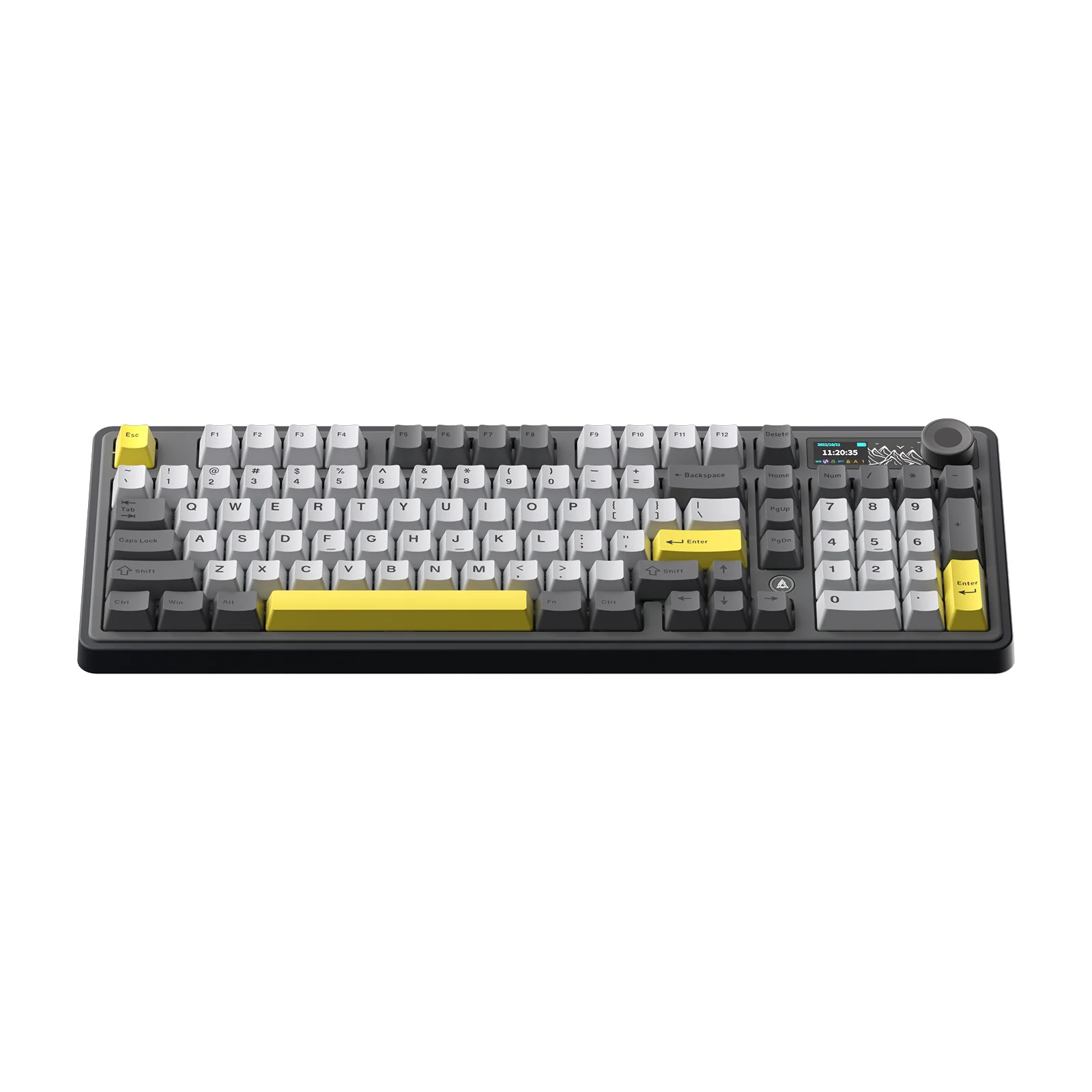 Ajazz AK980 RGB Tri-Mode 98% 97-Keys Gasket-Mounted Hot-Swappable Mechanical Keyboard with 1.14" TFT Display Screen & Knob (Black/Grey/Yellow) (Maillard Switch, Gift Switch V2) - Image 5