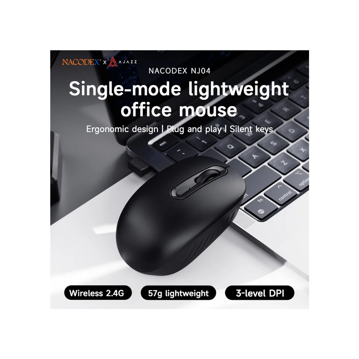 Nacodex x Ajazz NJ04 Wireless 2.4G Single-mode Lightweight Mouse (Black) - Image 9