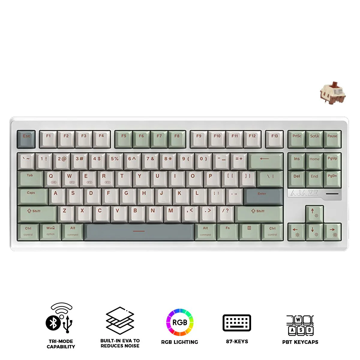 Ajazz QS87 RGB Tri-Mode 87-Keys Aluminum CNC Case Gasket-Mounted Hot-Swappable Mechanical Keyboard (Cyan/White/Blue) (Maillard Switch)