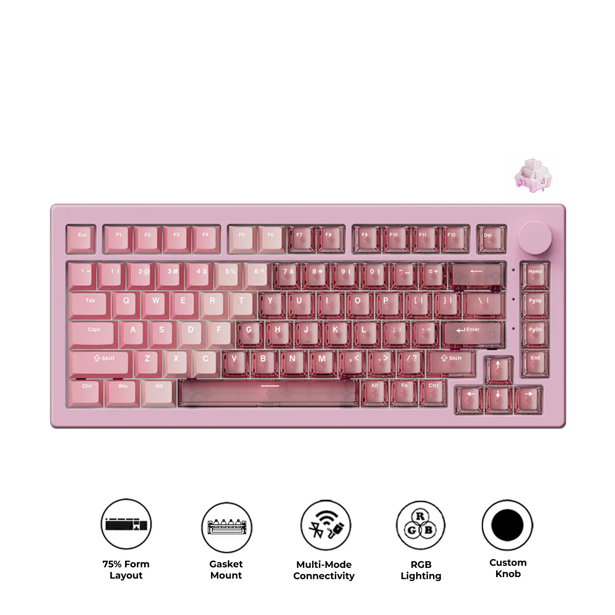 Akko 5075 V3 Multi-Mode RGB Hot-Swappable Mechanical Keyboard (Gradient Hybrid Pink Transparent) (Akko Frost Pink Switch) (013-003-087-04J-004)