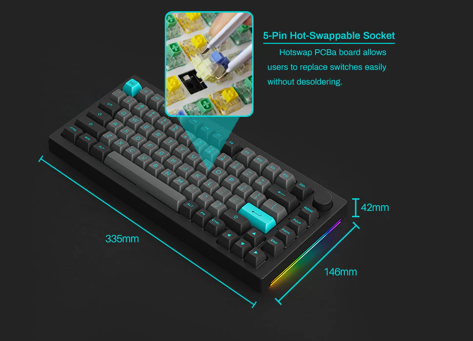 Akko Black & Cyan 5075B Plus Multi-Modes RGB Mechanical Keyboard (Akko CS Silver) - Image 7