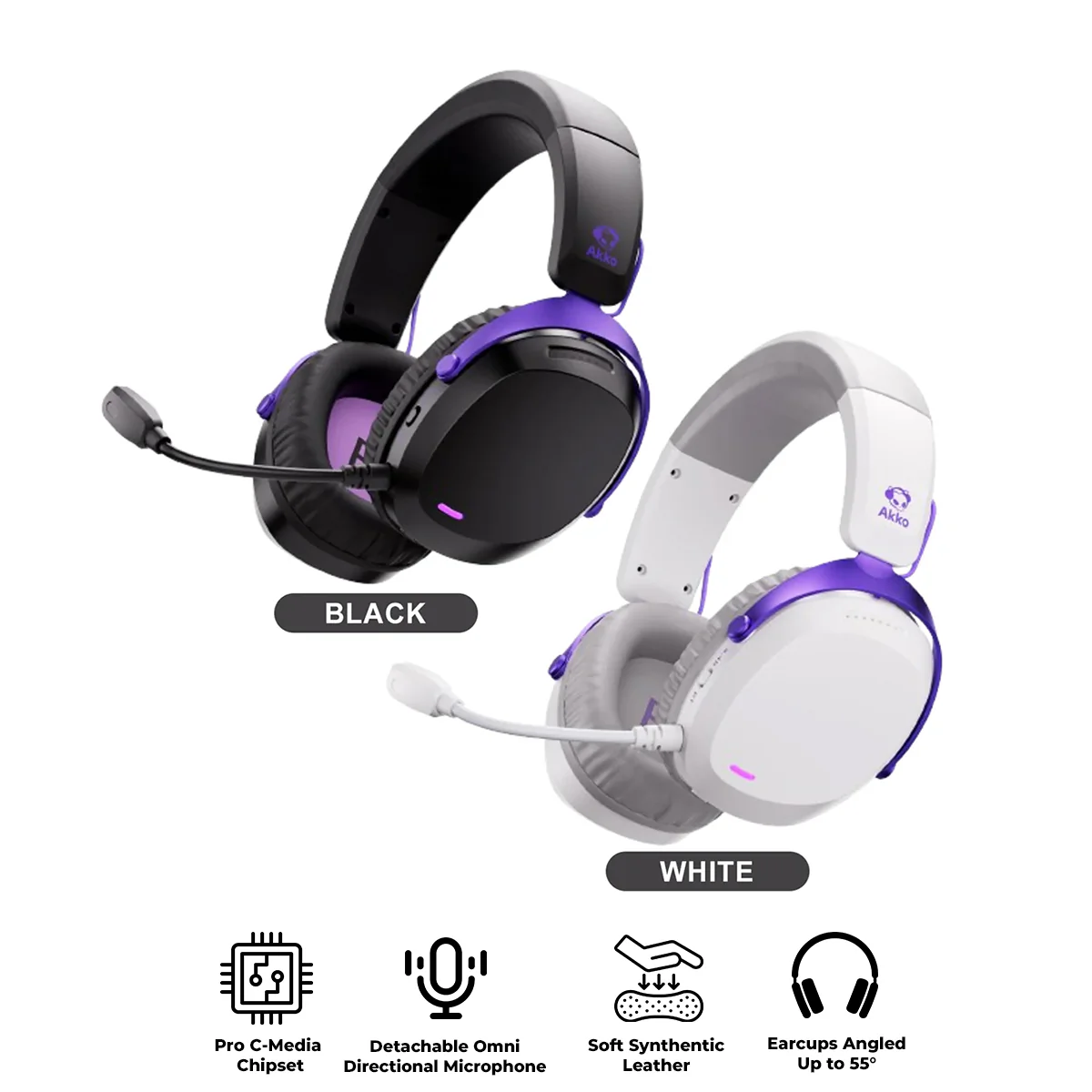 Akko GH300 Tri-Mode Gaming Headset with Microphone (Black, White)