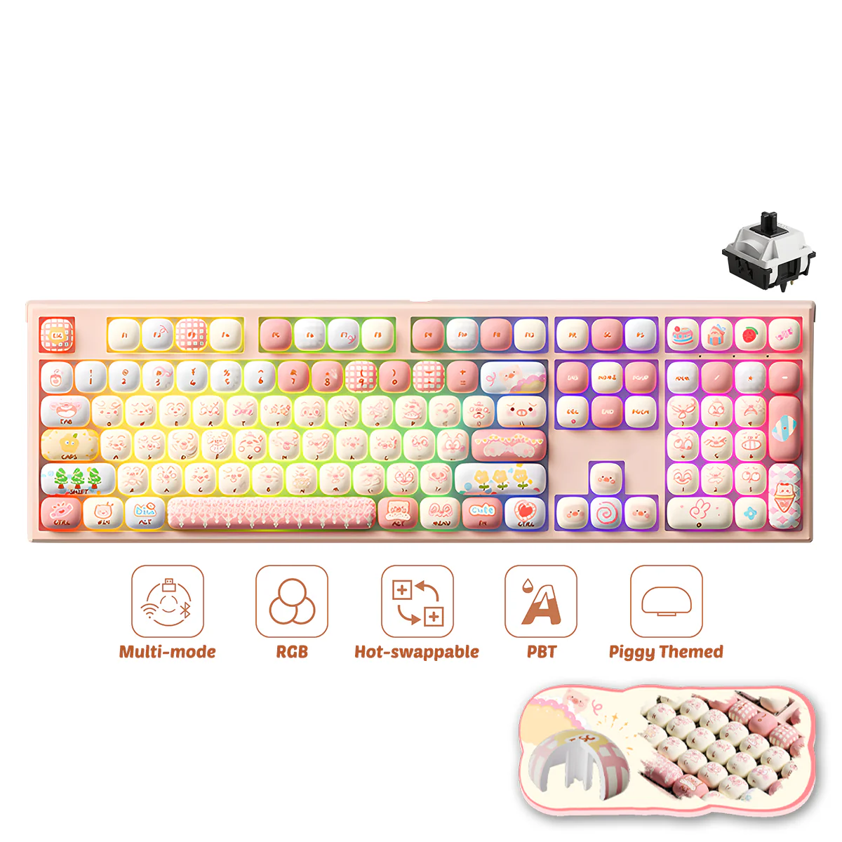 Akko x MonsGeek MG108B Piggy Party Multi-Mode RGB Hot-Swappable Mechanical Keyboard (Akko V3 Piano Pro Switch, Akko Creamy Cyan Switch) - Image 2