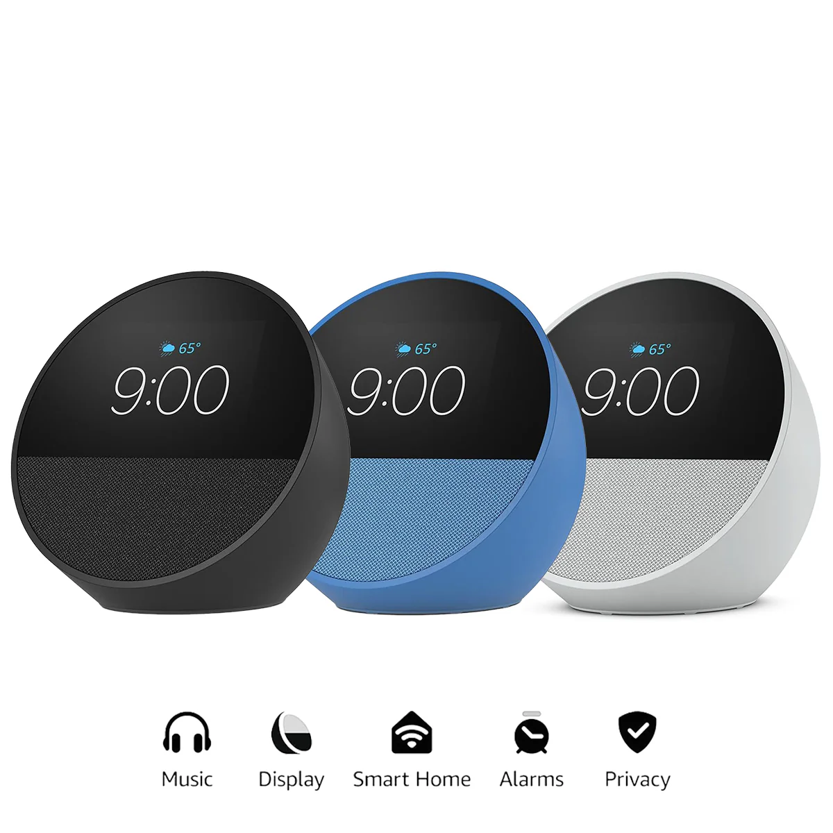 Amazon Echo Spot Smart Alarm Clock with Vibrant Sound and Alexa (Black, Ocean Blue, Glacier White)