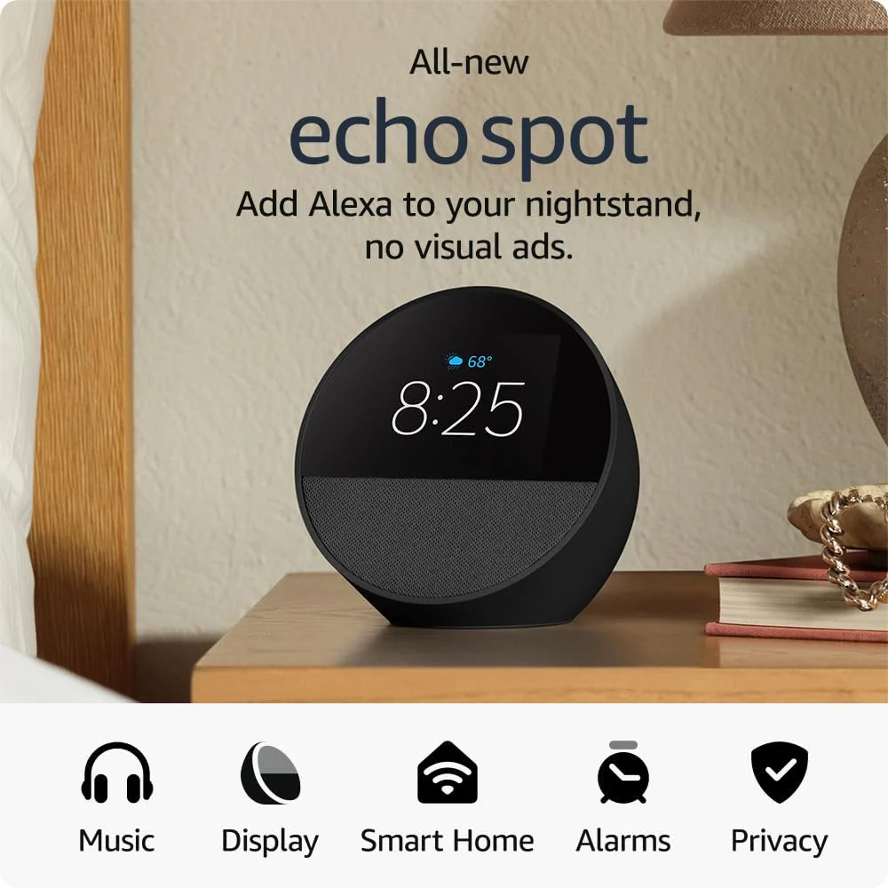 Amazon Echo Spot Smart Alarm Clock with Vibrant Sound and Alexa (Black, Ocean Blue, Glacier White) - Image 10