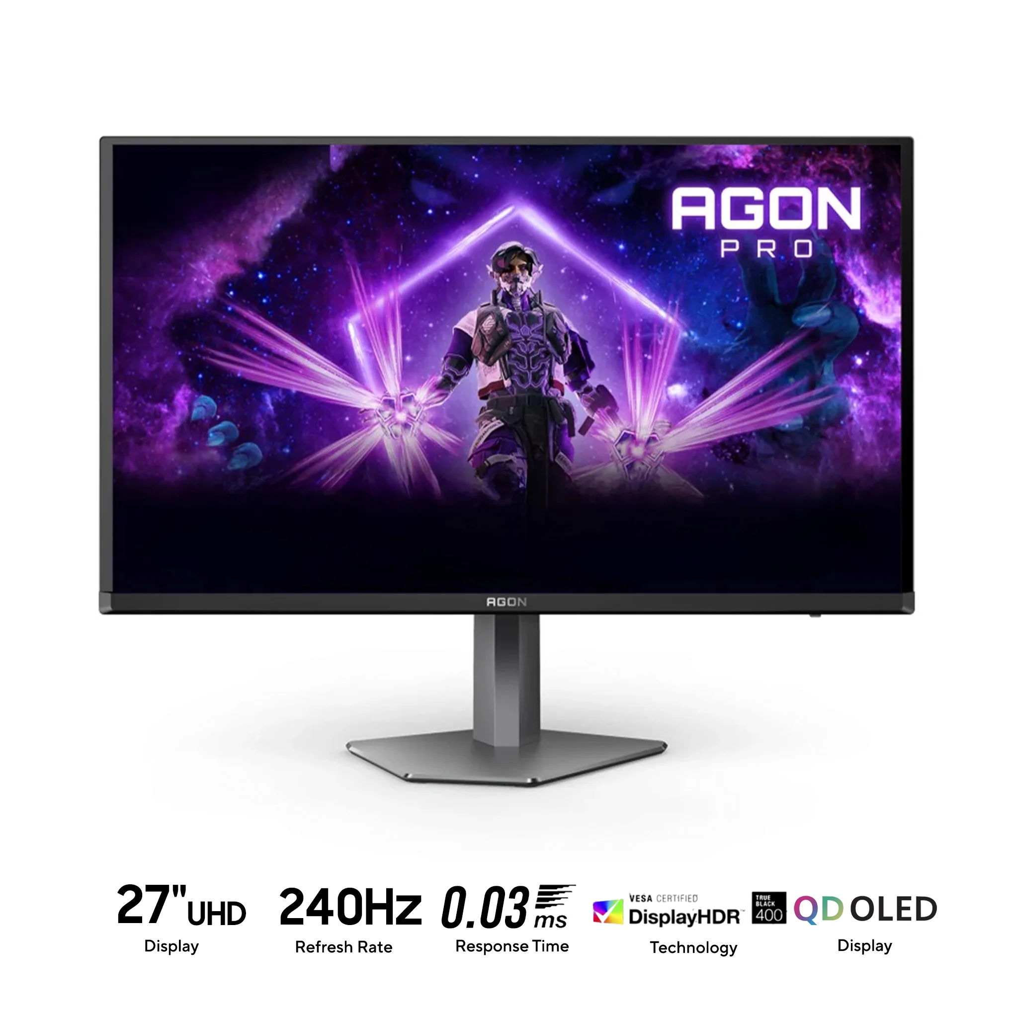 AOC Agon Pro AG276UZD 26.5" UHD (3840x2160) 240Hz 0.03ms GTG QD-OLED Gaming Monitor with Tilt, Height, Pivot & Swivel Adjustment (Black/Grey)