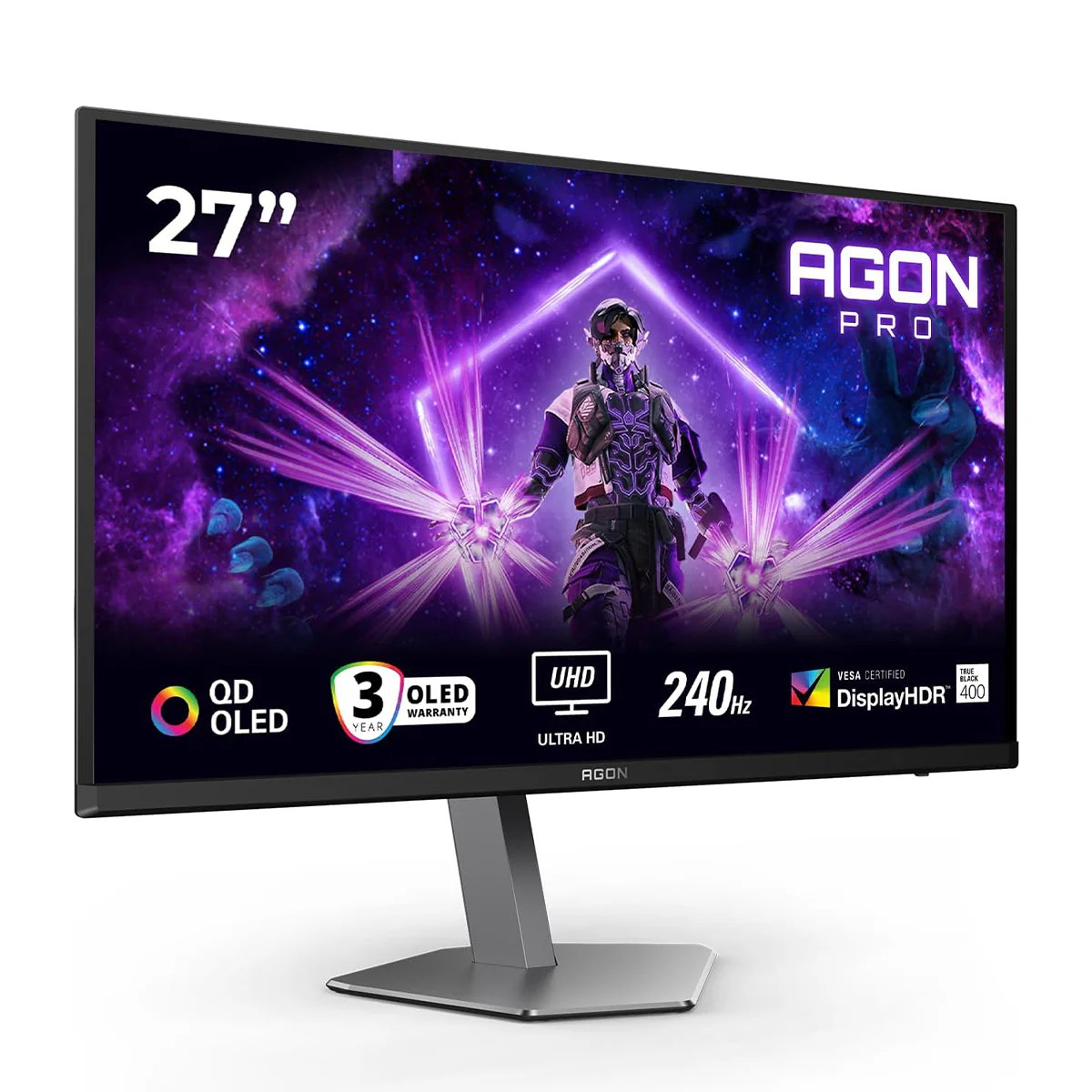 AOC Agon Pro AG276UZD 26.5" UHD (3840x2160) 240Hz 0.03ms GTG QD-OLED Gaming Monitor with Tilt, Height, Pivot & Swivel Adjustment (Black/Grey) - Image 2