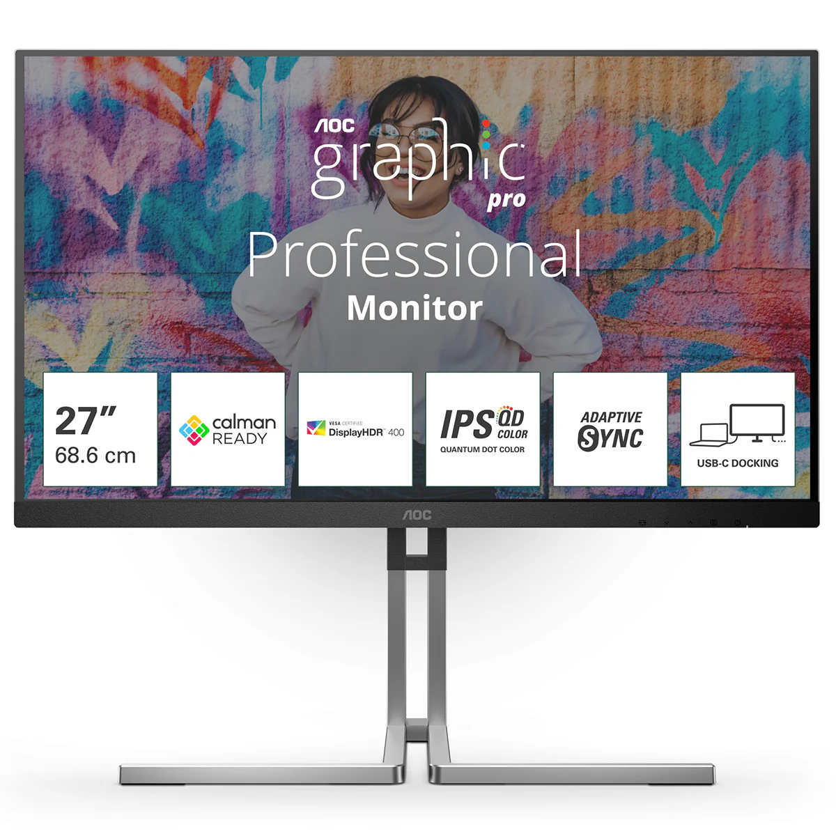 AOC Graphic Pro Q27U3CV/71 27" QHD (2560x1440) 75Hz 4ms GtG IPS QD 3-Sided Frameless Adaptive Sync Monitor (Black/Grey) - Image 10