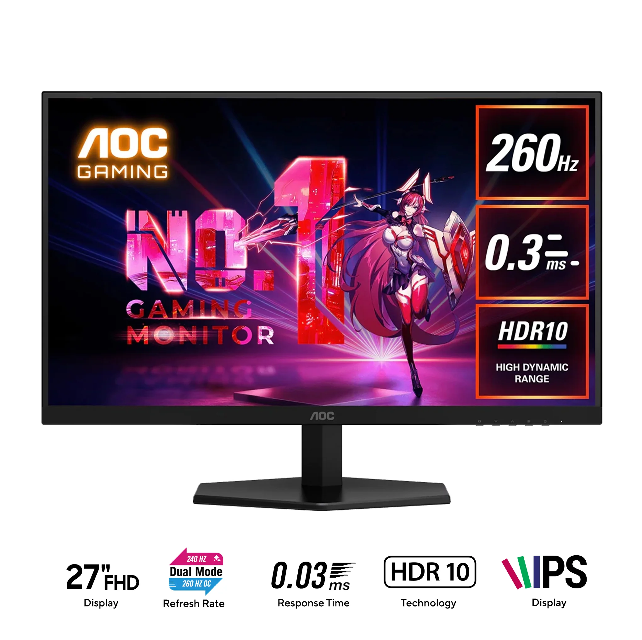 AOC Q27G42ZE/71 27" QHD (2560x1440) Dual Mode (240Hz or 260Hz OC) 0.3ms Adaptive-Sync Fast IPS Gaming Monitor with Tilt (Black/Red)