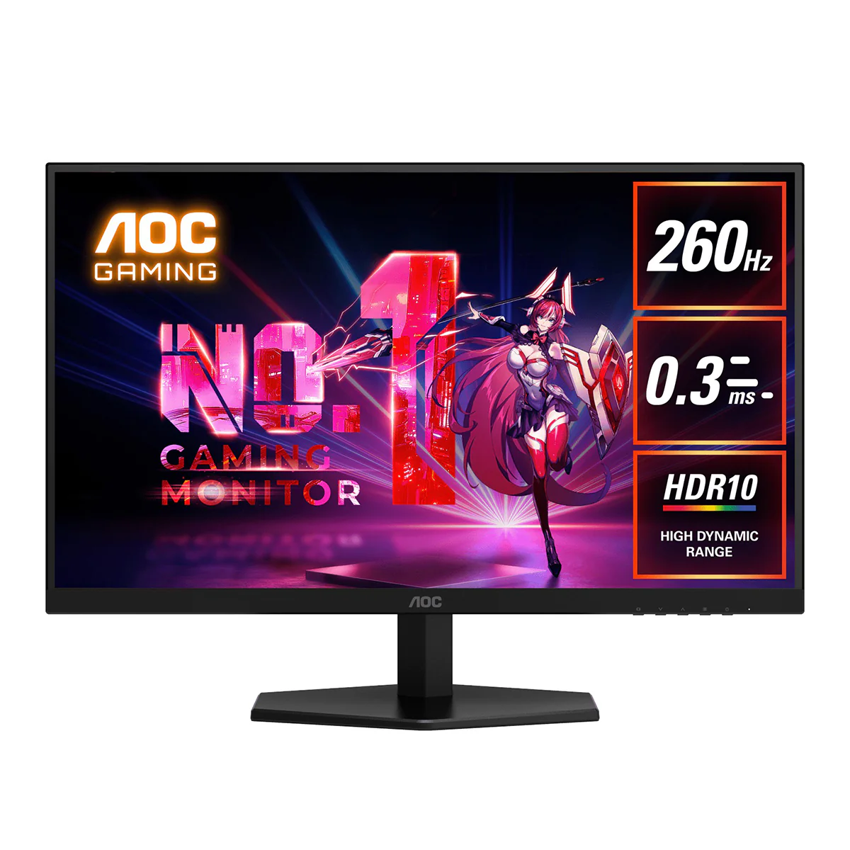 AOC Q27G42ZE/71 27" QHD (2560x1440) Dual Mode (240Hz or 260Hz OC) 0.3ms Adaptive-Sync Fast IPS Gaming Monitor with Tilt (Black/Red) - Image 2