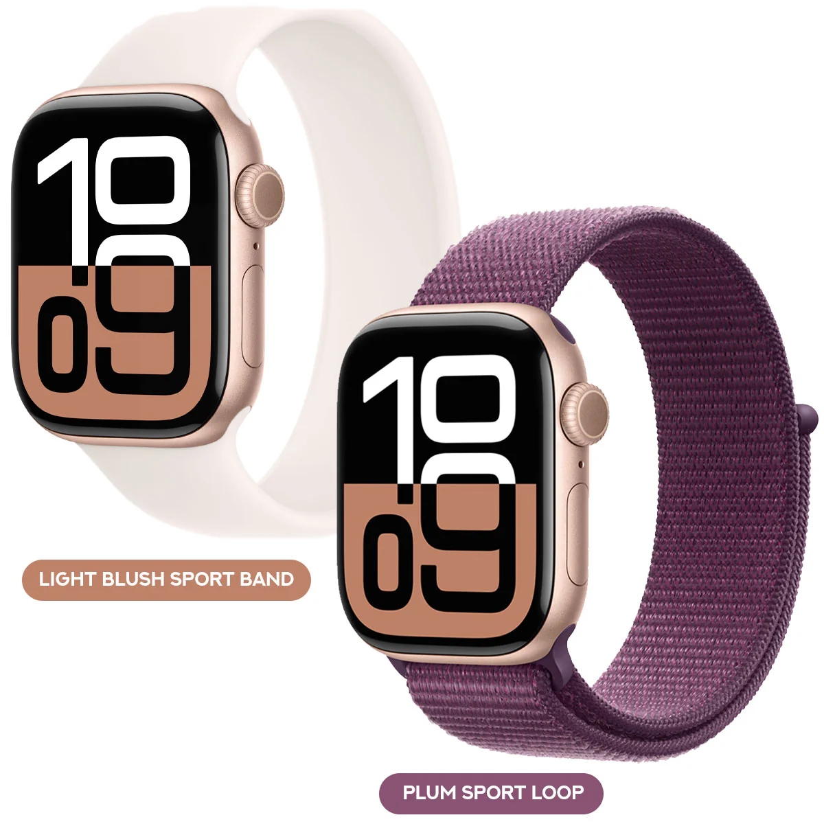 Apple Watch Series 10 GPS 42mm Aluminium Case - S/M (Rose Gold) (Light Blush Sport Band, Plum Sport Loop) (MWWH3ZP/A, MWWK3ZP/A)