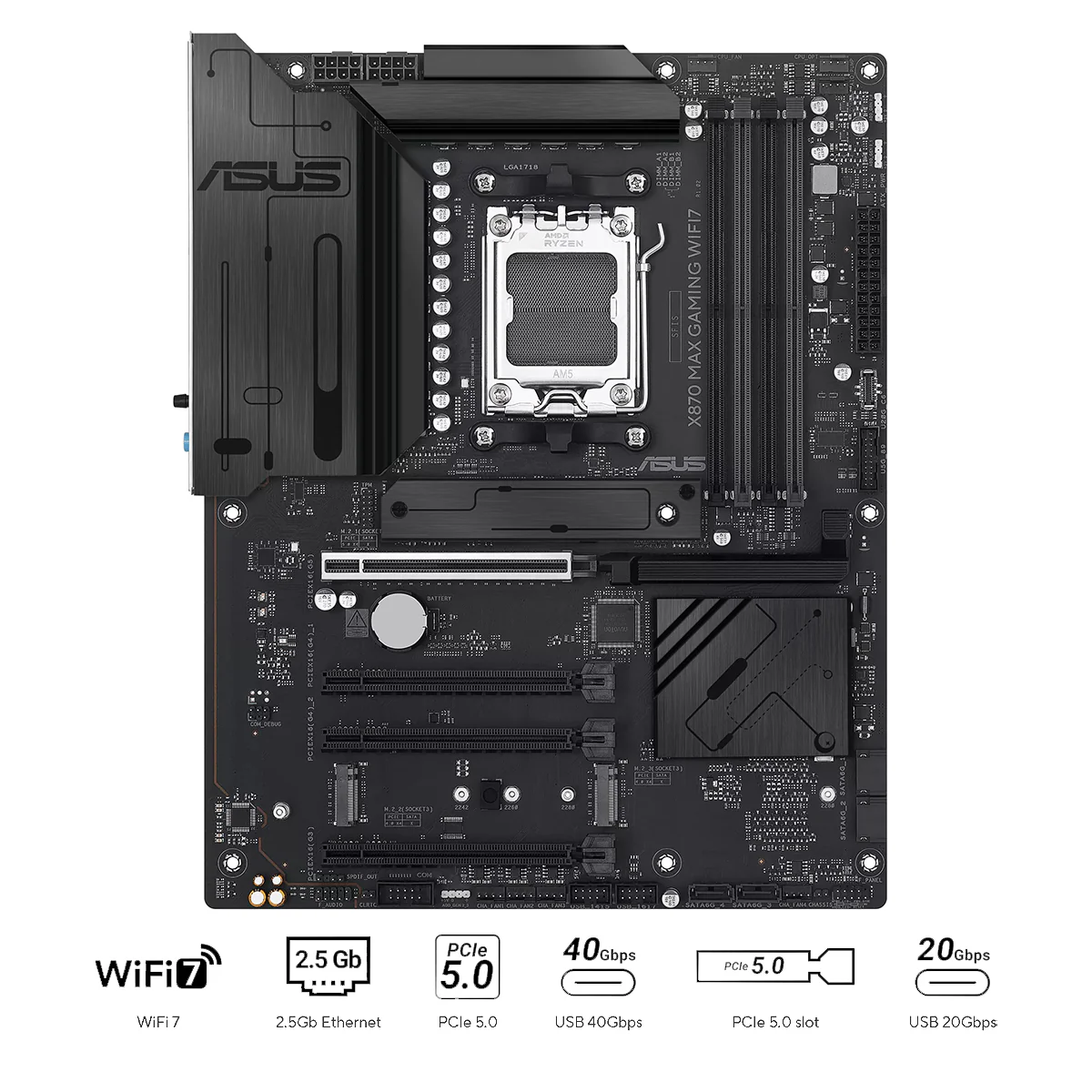 ASUS X870 Max Gaming WiFi7 DDR5 AMD Motherboard + TeamGroup Vulcan T-Force DDR5 16GB (2x8GB) 6000MHz CL38 Gaming Desktop Memory (FLBD516G6000HC38ADC01) - Image 2