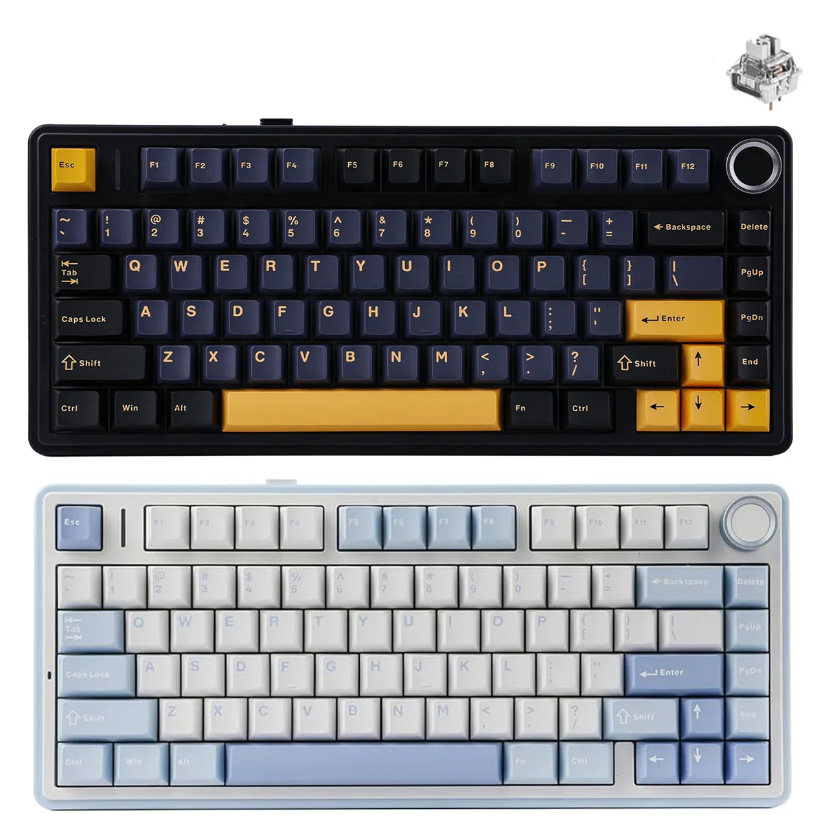 Aula F75 RGB Tri-Mode Type-C 75% 80-Key Gasket Structure Hot-Swap Mechanical Gaming Keyboard (Gray Wood Switch) (Black/Dark Blue/Orange, Blue/White/Dark Blue)