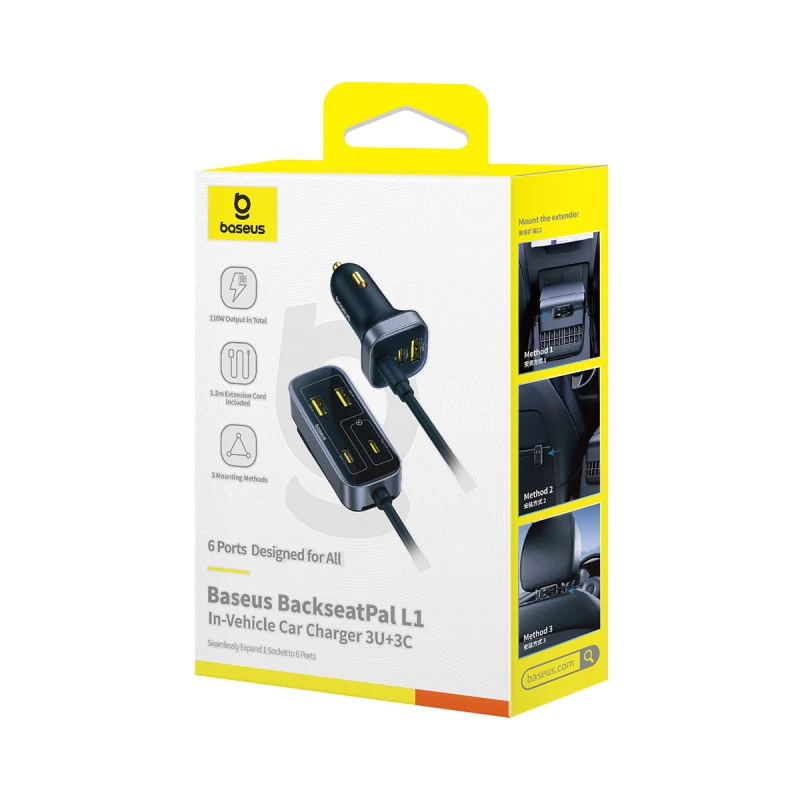 Baseus BackseatPal L1 In-Vehicle Car Charger 3U+3C 110W (Cosmic Black) (C00081100121-00) - Image 6