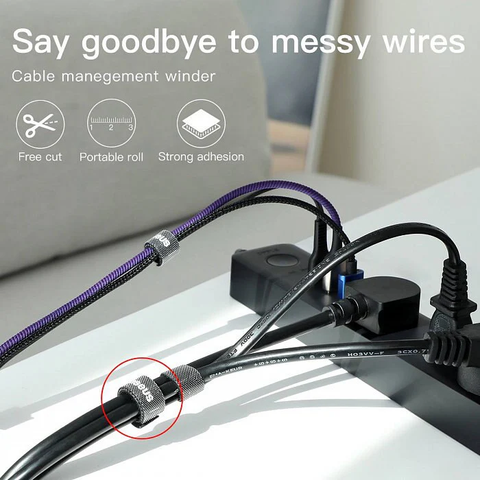 Baseus Colourful Circle Cable Organizer Velcro Strap 1M (Black) (ACMGT-E01) - Image 2
