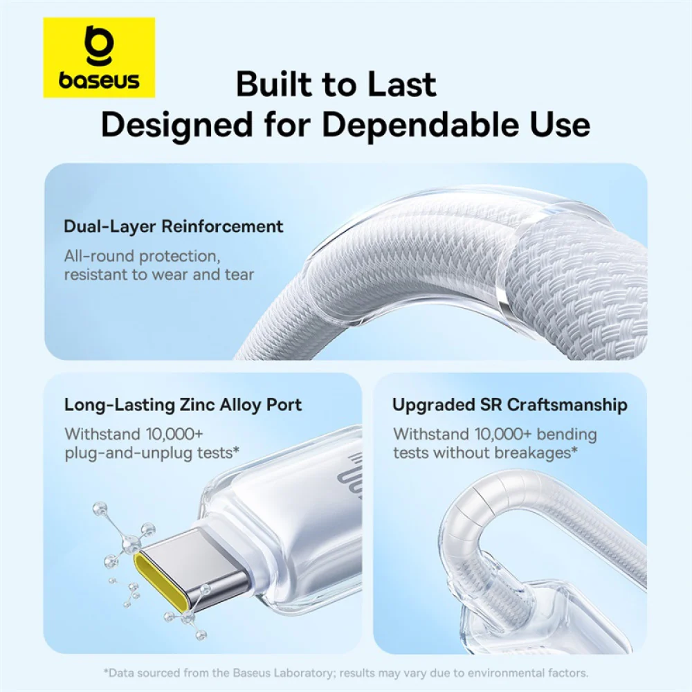 Baseus Crystal Fast Charging Data Cable USB-A to USB-C 100W (Moon White) (1M , 2M) - Image 13