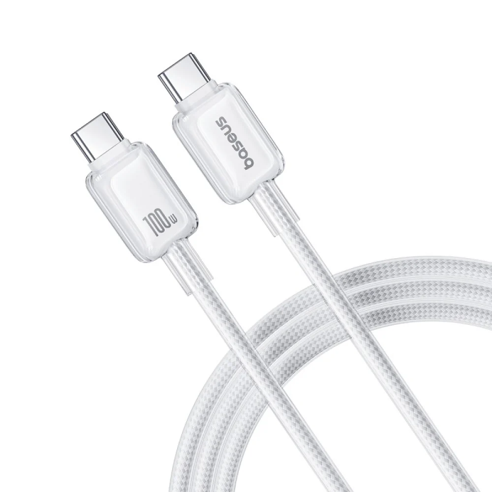 Baseus Crystal Fast Charging Data Cable USB-A to USB-C 100W (Moon White) (1M , 2M) - Image 5