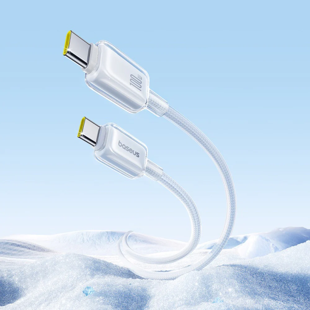 Baseus Crystal Fast Charging Data Cable USB-A to USB-C 100W (Moon White) (1M , 2M) - Image 6