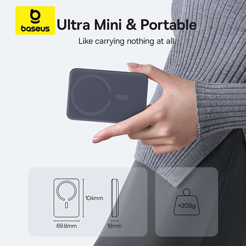 Baseus EnerFill FM11 Ultra-Mini Magnetic Power Bank 10000mAh 22.5W (Space Grey, Moon White) - Image 6