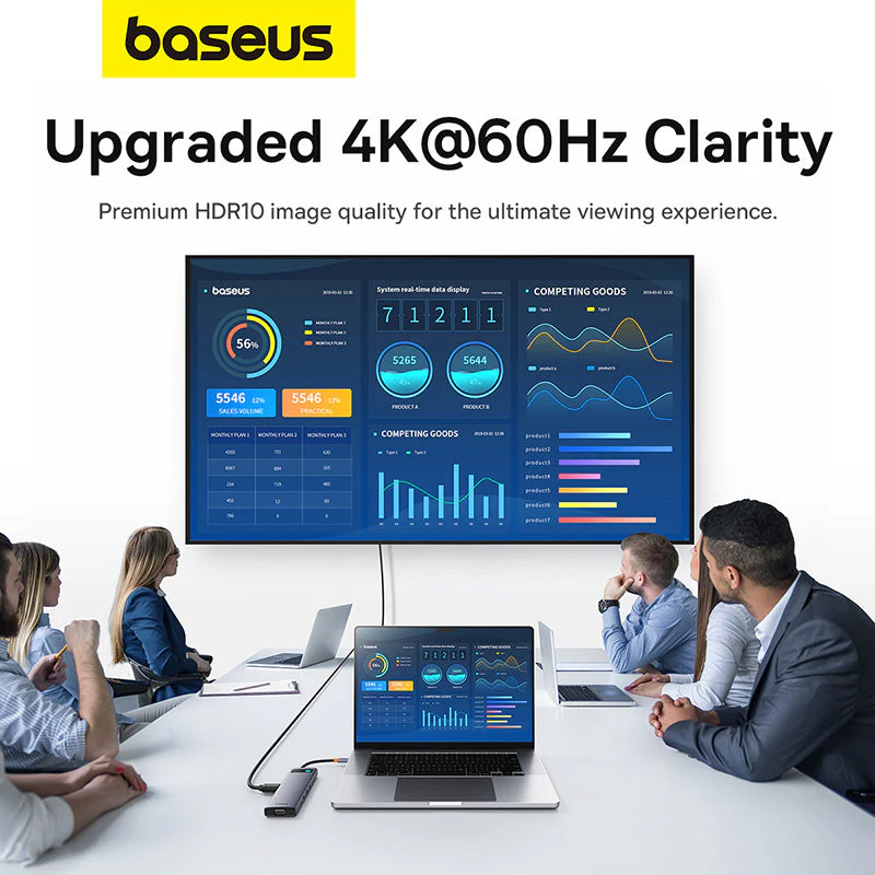 Baseus Metal Gleam Series 11-Port Hub USB-C to HDMI 4K@60Hz + VGA + 3xUSB 3.0 + USB 2.0 + USB-C PD + RJ45 + SD/TF + 3.5mm (Space Grey) (B00030709811-00) - Image 10