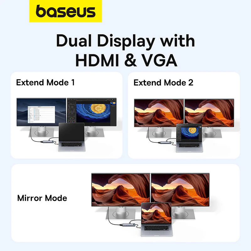 Baseus Metal Gleam Series 11-Port Hub USB-C to HDMI 4K@60Hz + VGA + 3xUSB 3.0 + USB 2.0 + USB-C PD + RJ45 + SD/TF + 3.5mm (Space Grey) (B00030709811-00) - Image 14