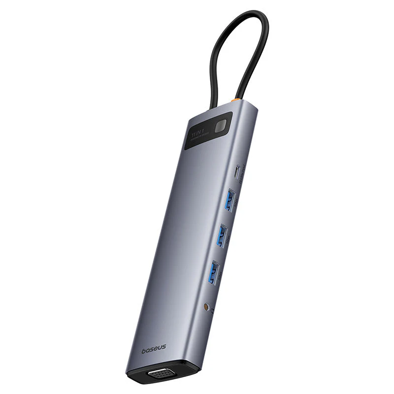 Baseus Metal Gleam Series 11-Port Hub USB-C to HDMI 4K@60Hz + VGA + 3xUSB 3.0 + USB 2.0 + USB-C PD + RJ45 + SD/TF + 3.5mm (Space Grey) (B00030709811-00) - Image 4