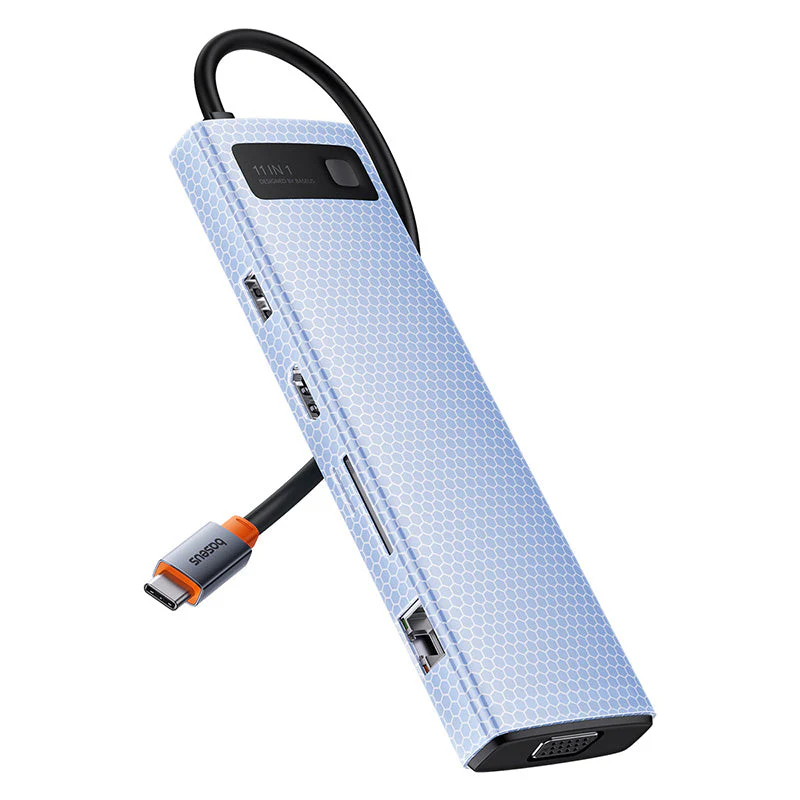 Baseus Metal Gleam Series 11-Port Hub USB-C to HDMI 4K@60Hz + VGA + 3xUSB 3.0 + USB 2.0 + USB-C PD + RJ45 + SD/TF + 3.5mm (Space Grey) (B00030709811-00) - Image 5