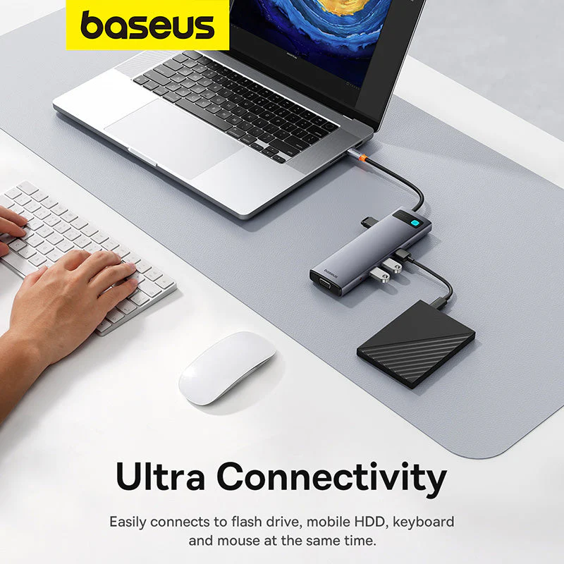 Baseus Metal Gleam Series 11-Port Hub USB-C to HDMI 4K@60Hz + VGA + 3xUSB 3.0 + USB 2.0 + USB-C PD + RJ45 + SD/TF + 3.5mm (Space Grey) (B00030709811-00) - Image 8