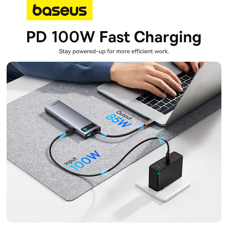Baseus Metal Gleam Series 11-Port Hub USB-C to HDMI 4K@60Hz + VGA + 3xUSB 3.0 + USB 2.0 + USB-C PD + RJ45 + SD/TF + 3.5mm (Space Grey) (B00030709811-00) - Image 9