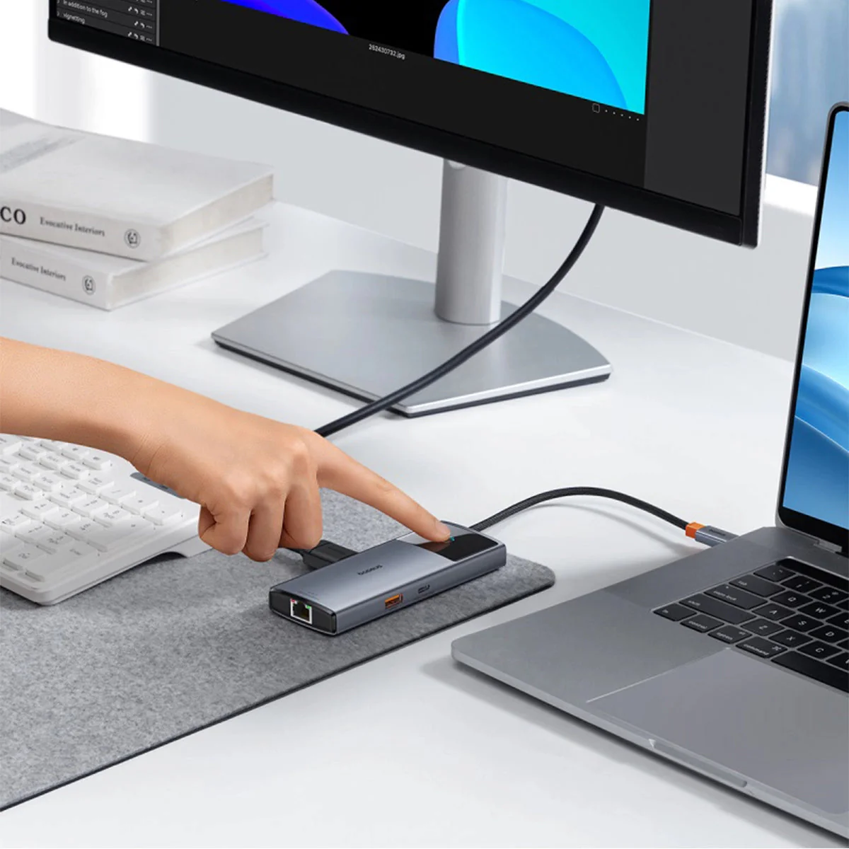 Baseus Metal Gleam Series II 6-Port Hub USB-C to HDMI 4K@60Hz + USB-C + 2xUSB-A + RJ45 + PD (Space Grey) (B00061802813-00) - Image 3