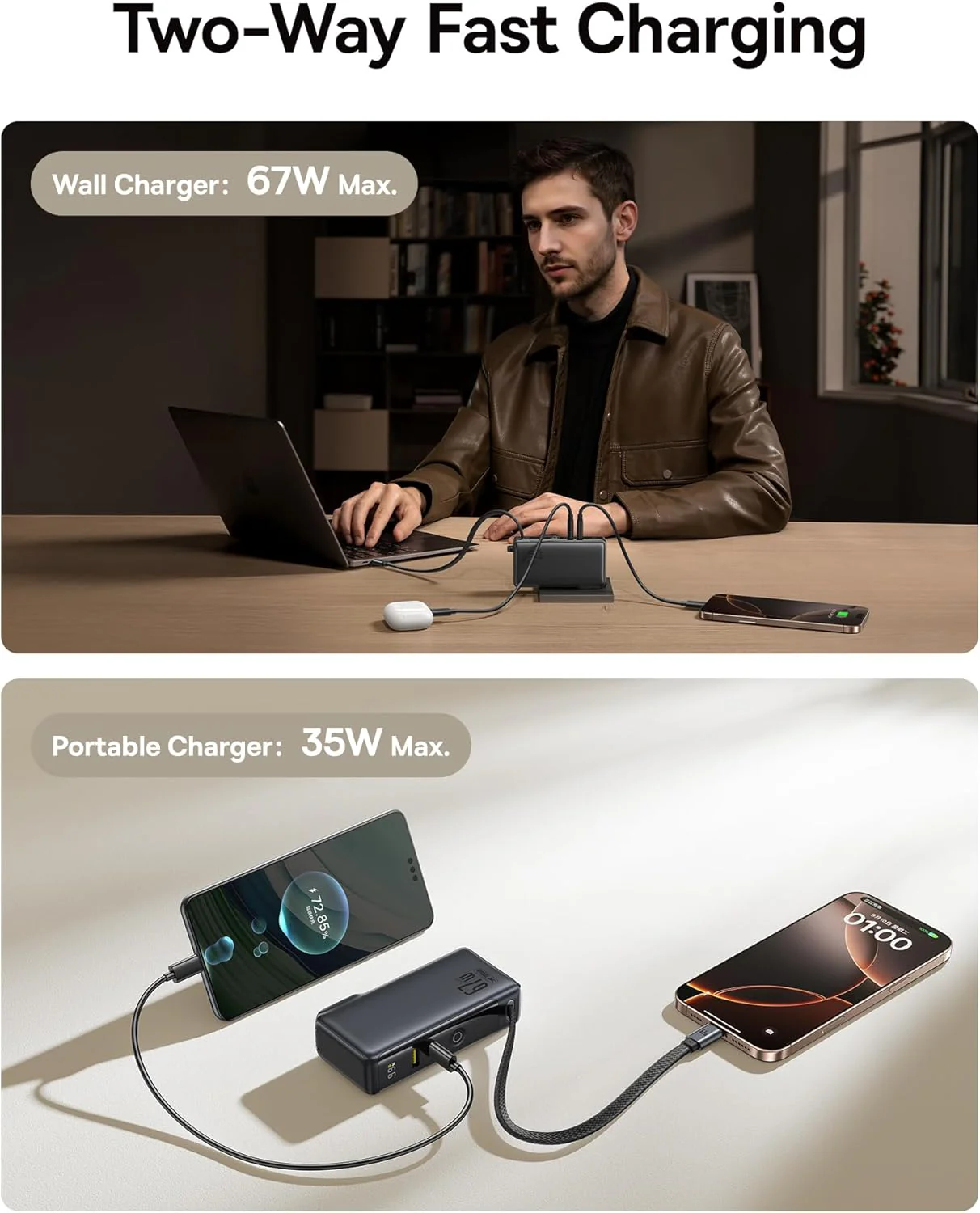 Baseus Nomos NT11 3-in-1 Omni-Charge Power Bank with Digital Display 10000mAh 67W (Cosmic Black) (P10078807123-00) - Image 3