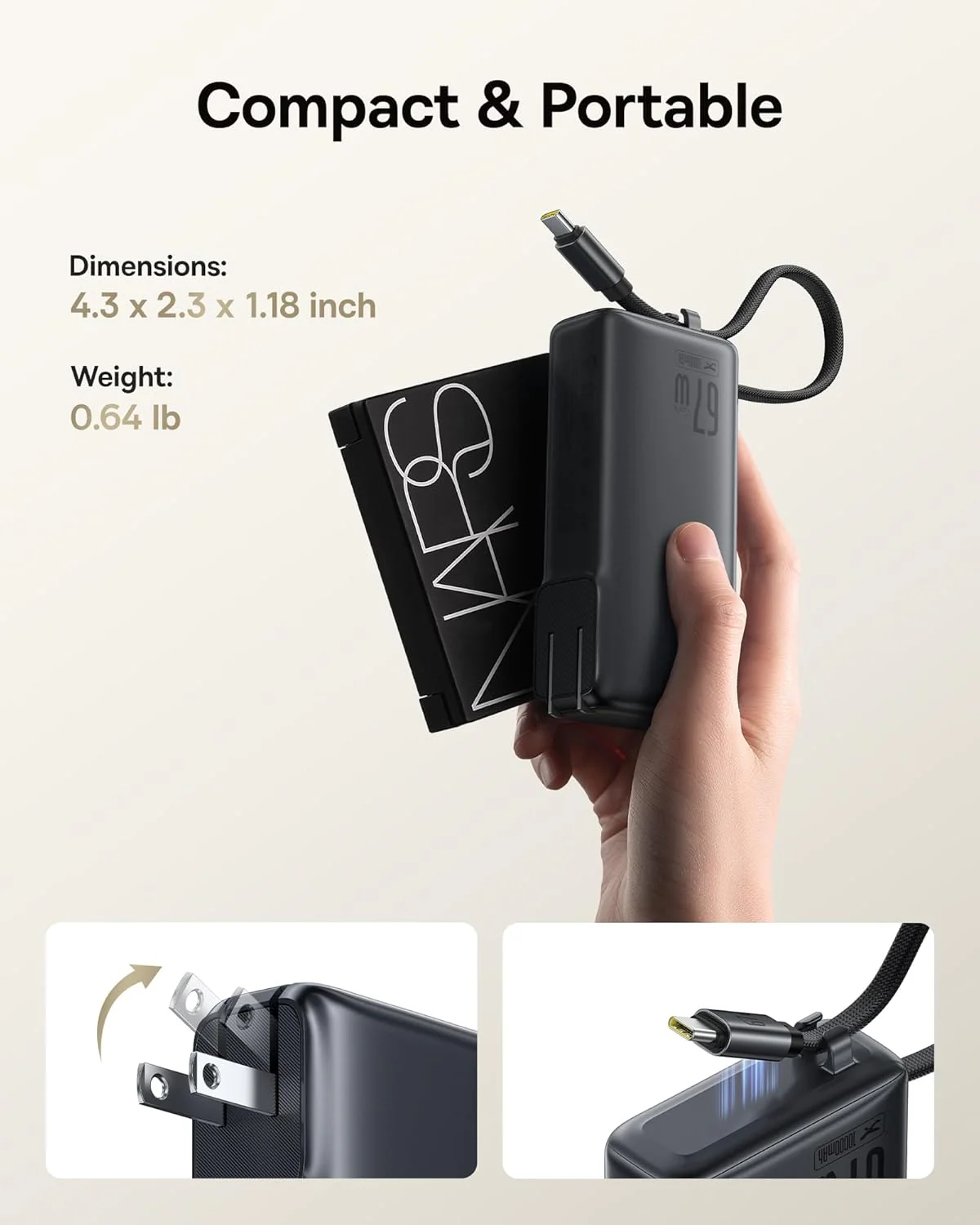 Baseus Nomos NT11 3-in-1 Omni-Charge Power Bank with Digital Display 10000mAh 67W (Cosmic Black) (P10078807123-00) - Image 4