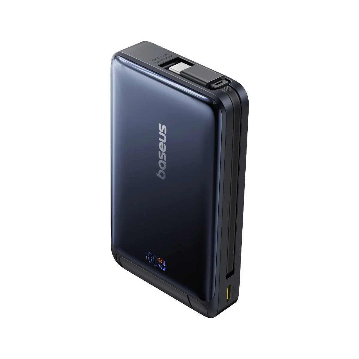 Baseus Nomos Qi2 Magnetic Power Bank 10000mAh 45W with Built-in USB-C Cable & Kickstand (Black) (P10078800123-00) - Image 2