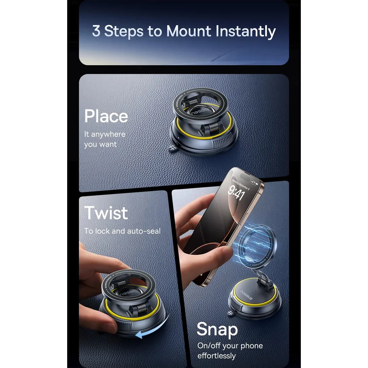 Baseus PrimeTrip VC2 Flex Magnetic Car Mount Suction Cup New Version (Cosmic Black) (C0013803) - Image 5