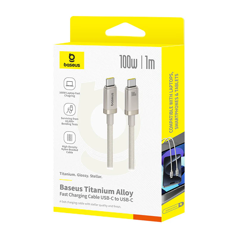 Baseus Titanium Alloy Fast Charging Cable USB-C to USB-C 100W 1m (Galaxy Titanium Gold) (P10378100G21-00) - Image 5