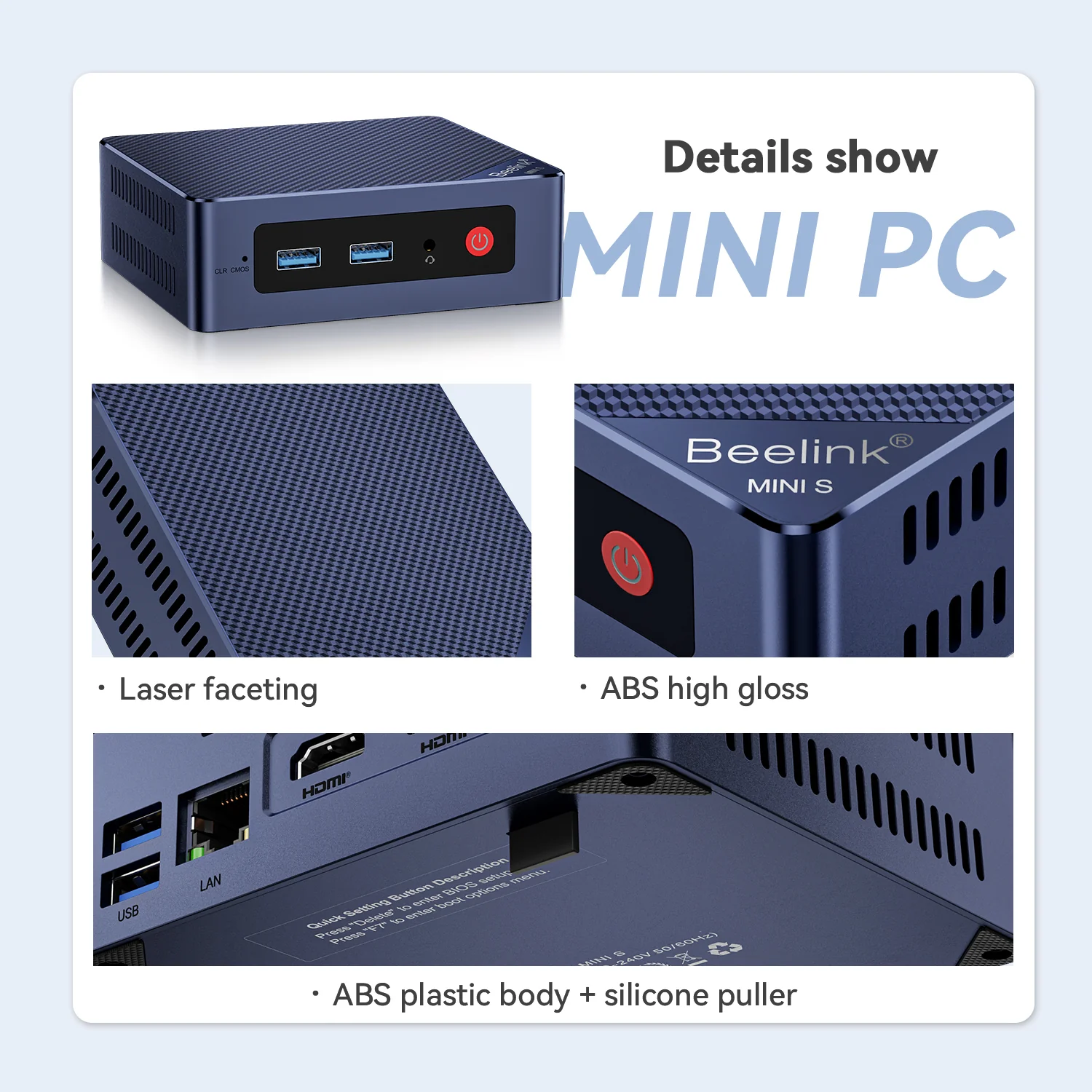 Beelink Mini S12-LP Intel N95 Processor 12GB RAM 480GB SSD Mini PC (Navy Blue) - Image 6