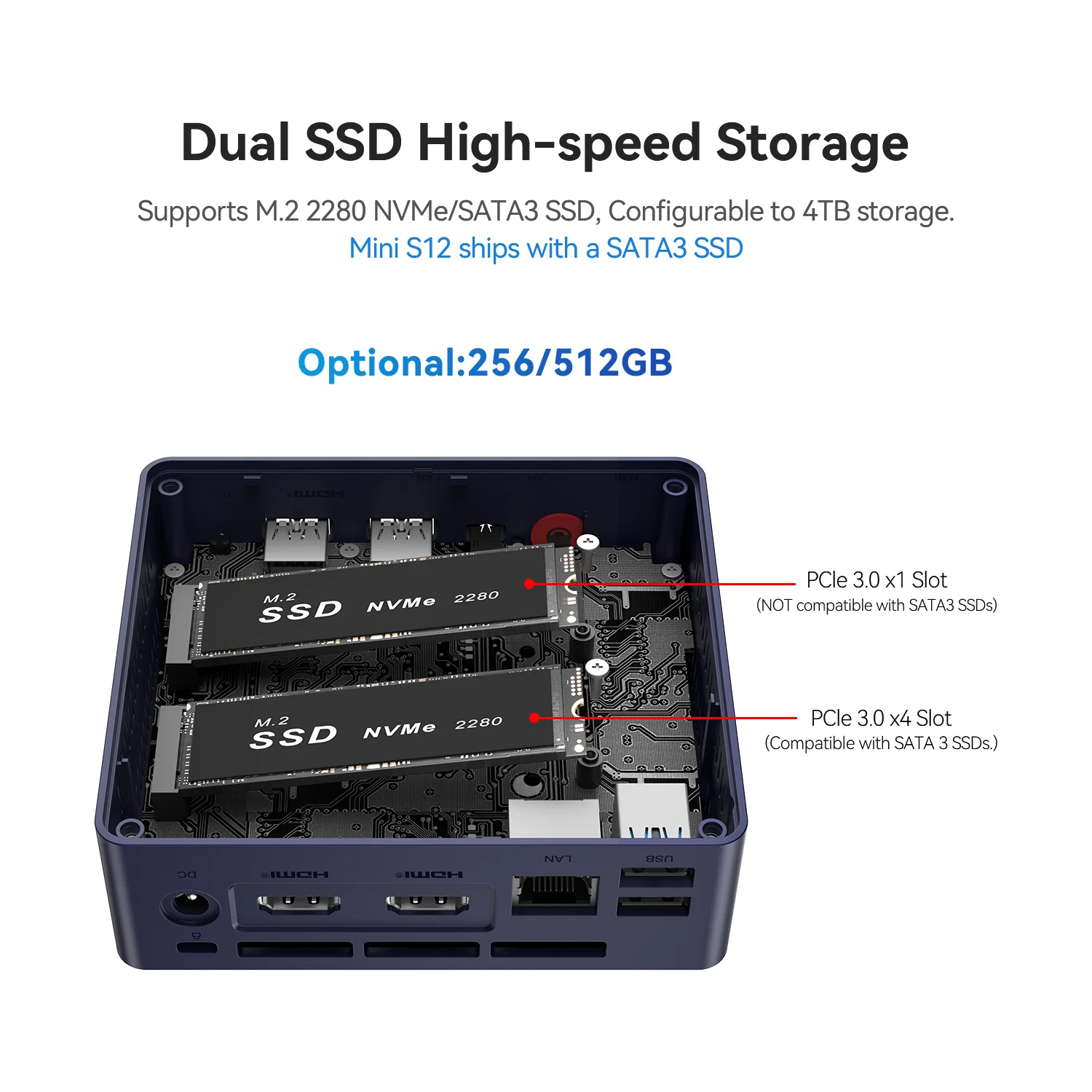 Beelink Mini S12-LP Intel N95 Processor 12GB RAM 480GB SSD Mini PC (Navy Blue) - Image 9