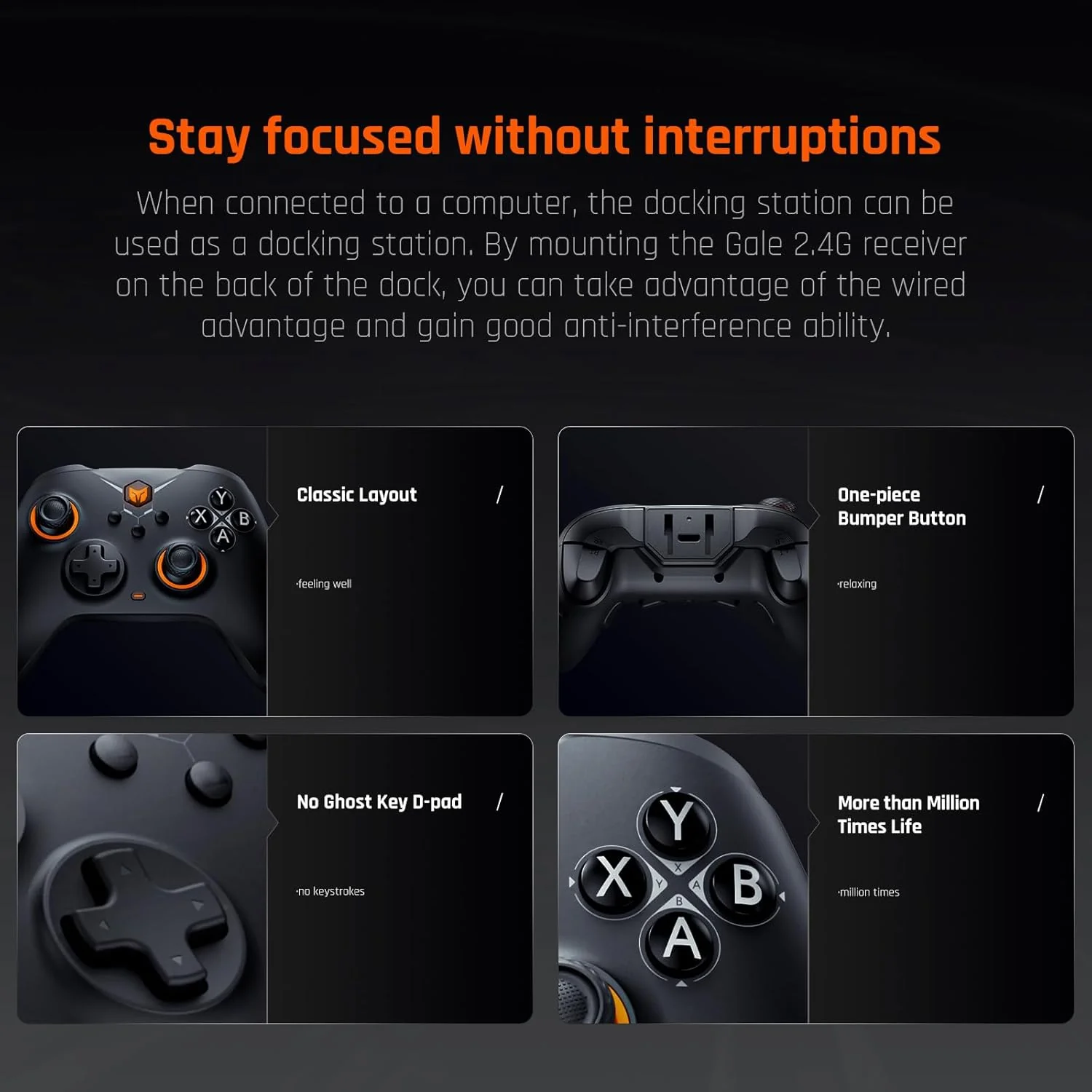 Bigbig Won GALE Hall Wireless Gaming Controller with Smart Charging Stand for Win 10&11 / Switch / Android / iOS (Black, Gray) - Image 6