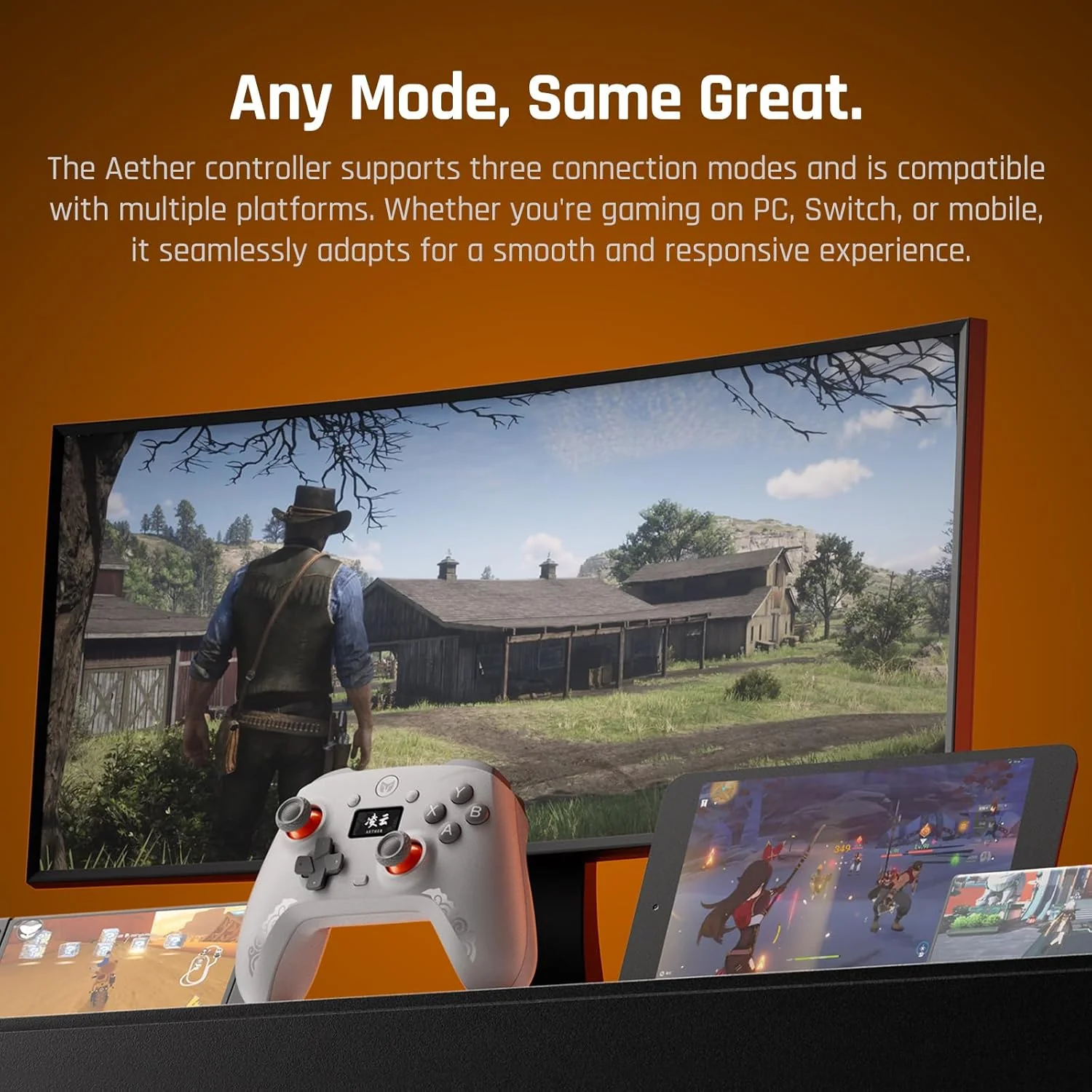 Bigbig Won Mojhon Aether Dual 1000Hz Polling Rate w/ Smart Display Hall Effect Wireless Game Controller for Switch / Win 10&11 / Android / iOS (Black, Grey) - Image 2
